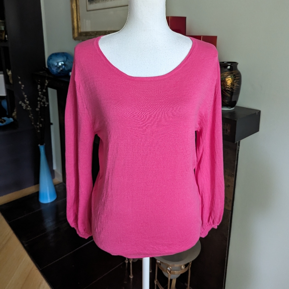 WoolOvers Women's Medium Silk Cotton Pink Knit Sweater Pullover 3/4 Sleeve 155